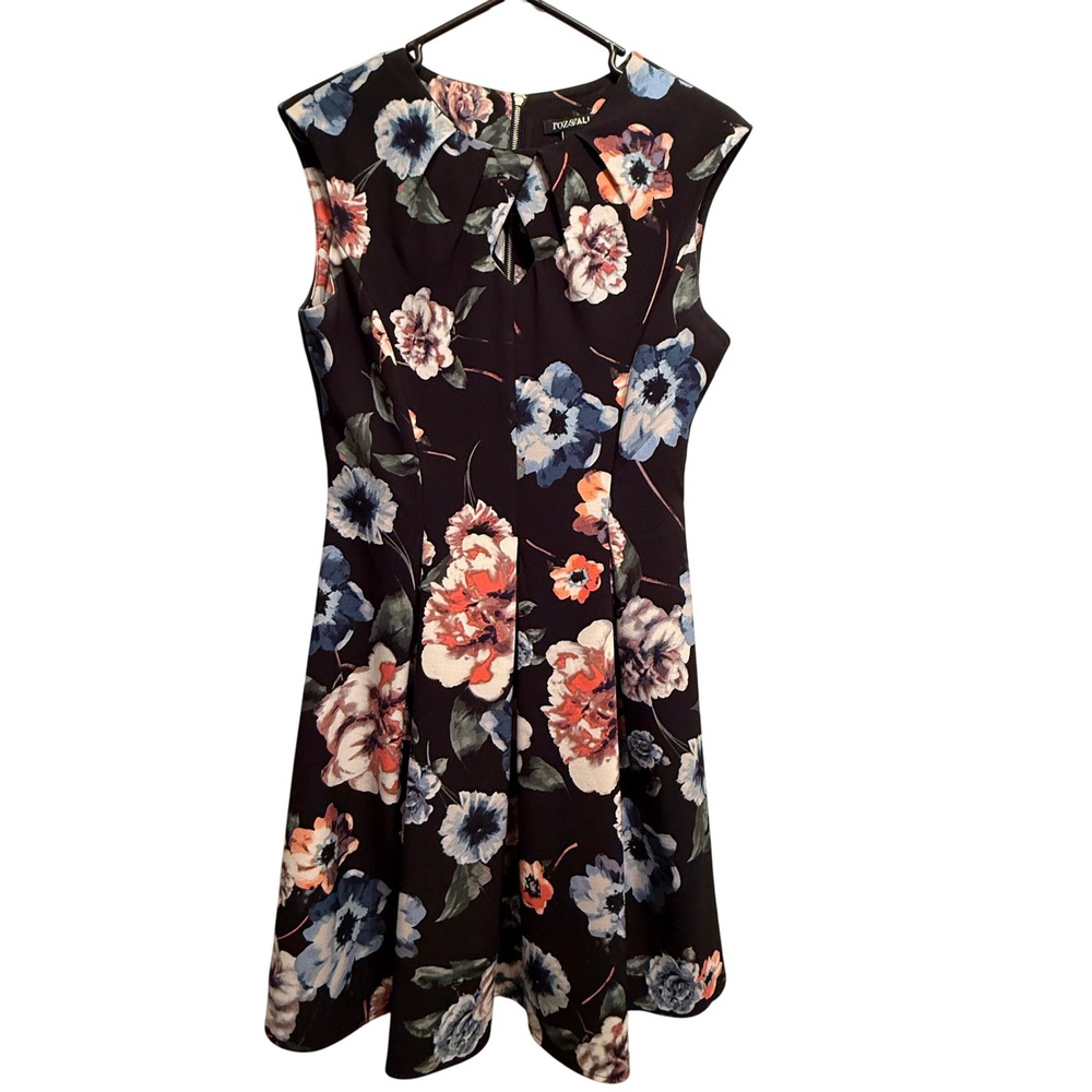 Roz & Ali Floral Print Sleeveless Dress Fit and Flare Black‎ Size 4